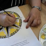 Geometrische Figuren, sog. Mandalas, werden ausgemalt